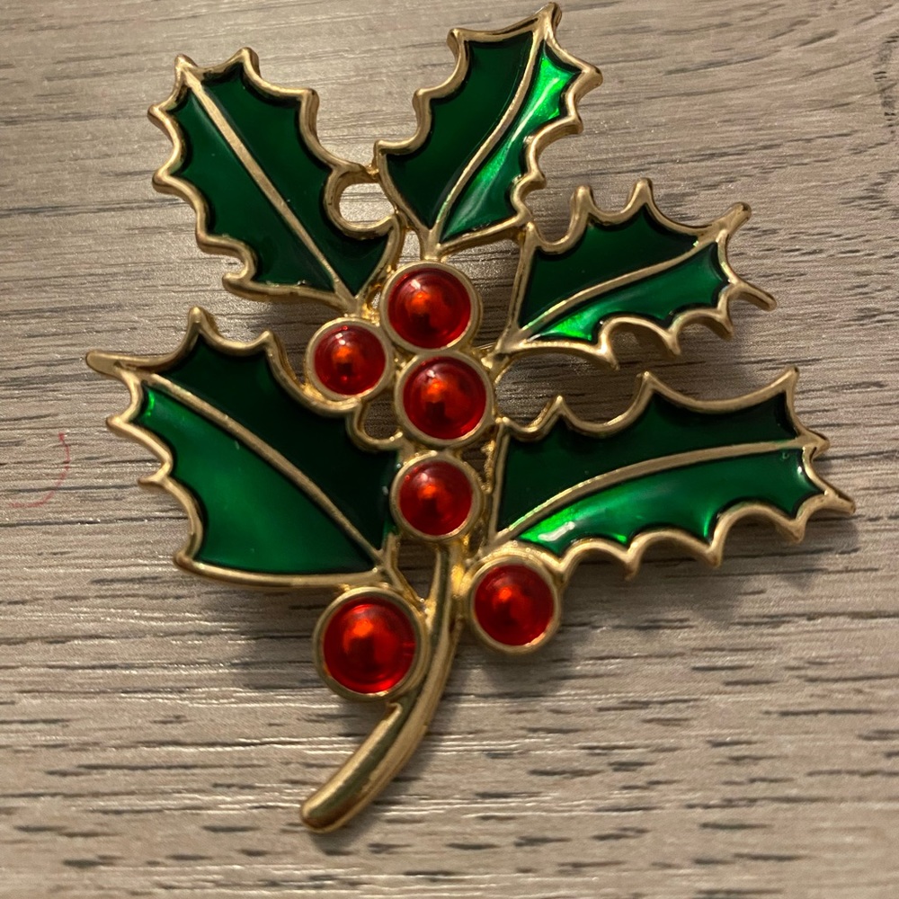 Holly Christmas Brooch